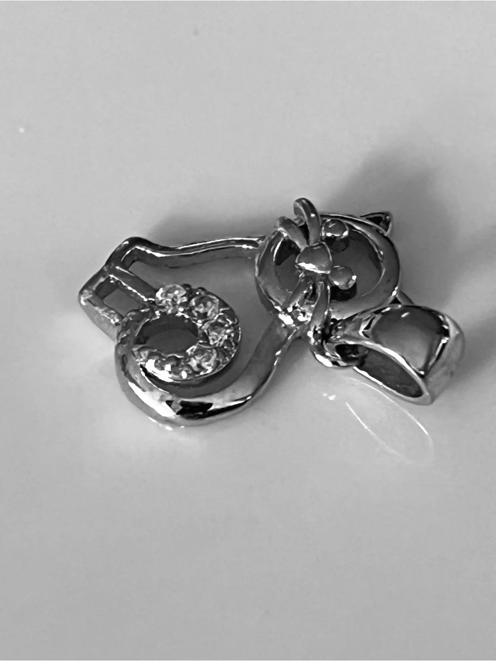 Sterling Silver 925 Cat Pendant with Crystal Tail - Silver